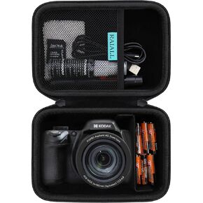 Camera Case for KODAK PIXPRO AZ405/AZ425/AZ255/AZ401/AZ528 Digital Camera, Vlogging Camera Hard Carrying Case Protective Travel Bag, Mesh Pocket for Battery, SD Card and USB Cable, Black