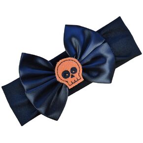 Funny Girl Designs Satin Bow and Felt Skull Baby Headband From Fits Newborn to 12 Months (Black Bow with White Skull)