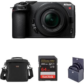 Nikon Z 30 DX-Format Mirrorless Camera with 16-50mm Lens, Bundle with 64GB SD Memory Card, Bag, 46mm UV, CPL and ND Filters