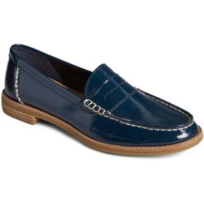 Sperry Ladies Footwear Women's Seaport Penny Sneaker, Navy Crinkle Patent, 8