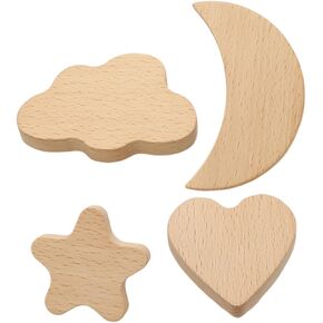 Unomor 4pcs Cartoon Shape Wooden Drawer Pull Handles Single Hole Dresser Knobs for Boys and Girls Furniture Moon Heart Design Easy to Install for Home Decor