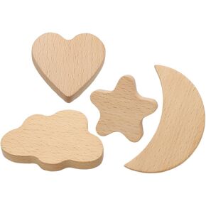 PRETYZOOM 4pcs Decorative Wooden Dresser Knobs Cartoon Design Single Hole Pull Handles for Boys and Girls Room Cupboard Knobs Moon Heart