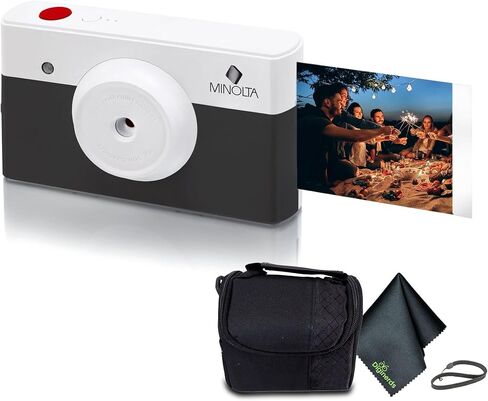Minolta MNCP10-CH Instapix 2 في 1 كاميرا رقمية للطباعة الفورية وطابعة بلوتوث (وردي مرجاني) + حقيبة كاميرا + قطعة قماش للتنظيف من الألياف الدقيقة من Diginerds in Kuwait
