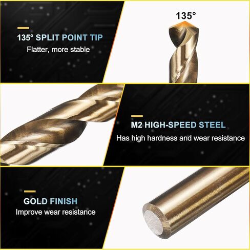PATIKIL #30 بتات الحفر ، Jobber Straight Shank M2 الصلب عالي السرعة 135 درجة الذهب للمعادن الصلبة من الفولاذ المقاوم للصدأ - 12 حزمة in Kuwait