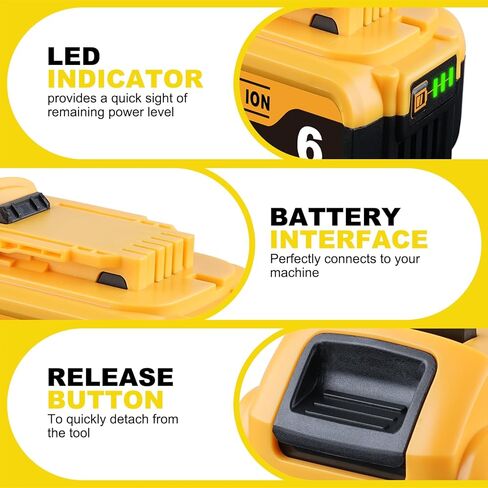 2Pack DCB200 6000MAH استبدال للبطارية DeWalt 20V متوافق مع بطارية DeWalt Lithium-ion DCB201 DCB203 DCB204 DCB206 DCB207 و DCD/DCF/DCG Series and Cordless Tools in Kuwait