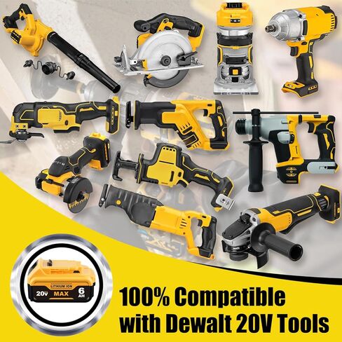 2Pack DCB200 6000MAH استبدال للبطارية DeWalt 20V متوافق مع بطارية DeWalt Lithium-ion DCB201 DCB203 DCB204 DCB206 DCB207 و DCD/DCF/DCG Series and Cordless Tools in Kuwait