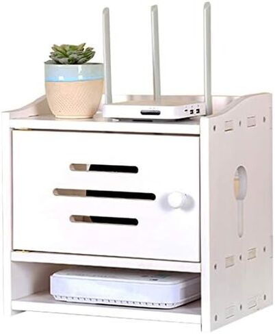 Router Storage Box，Box Wall Mount WiFi Router Stand Router Storage Box Floating Wall Mounted Shelf Shelf Bracket for TV Accessories WiFi Router TV Box Set Top，White-30 * 23 * 30.5cm in Saudi Arabia