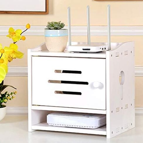 Router Storage Box，Box Wall Mount WiFi Router Stand Router Storage Box Floating Wall Mounted Shelf Shelf Bracket for TV Accessories WiFi Router TV Box Set Top，White-30 * 23 * 30.5cm in Saudi Arabia