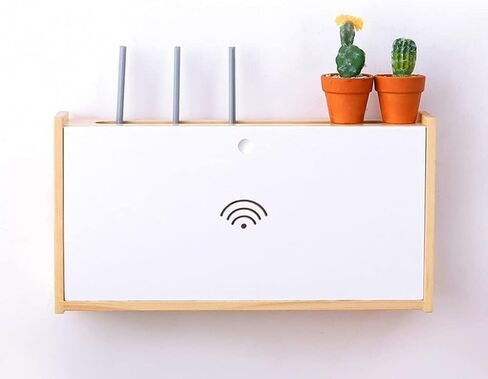 Wall Mounted Router Storage Box Wireless Router Storage Shelf， Socket Shielding Wire Finishing Wire Box Floating Shelf，Wall- Mounted WiFi Router Storage Box，Wood Color-28 * 25 * 10cm in Saudi Arabia