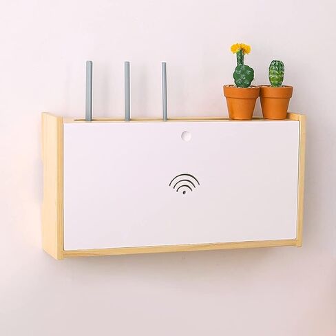 Wall Mounted Router Storage Box Wireless Router Storage Shelf， Socket Shielding Wire Finishing Wire Box Floating Shelf，Wall- Mounted WiFi Router Storage Box，Wood Color-28 * 25 * 10cm in Saudi Arabia