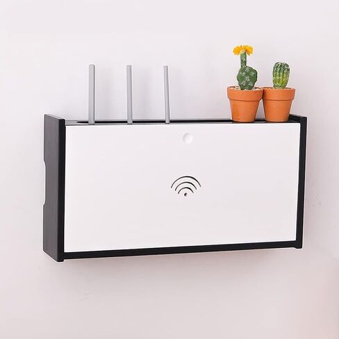 Wall Mounted Router Storage Box Wireless Router Storage Shelf， Socket Shielding Wire Finishing Wire Box Floating Shelf，Wall- Mounted WiFi Router Storage Box，Wood Color-28 * 25 * 10cm in Saudi Arabia