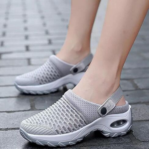 Women's Orthopedic Clogs with Air Cushion Support to Reduce Back and Knee Pressure Slippers Sandals Slip on Stretch Wide Width Arch Mules Summer Mesh Sneaker Lightweight Outdoor Walking Shoes in Saudi Arabia