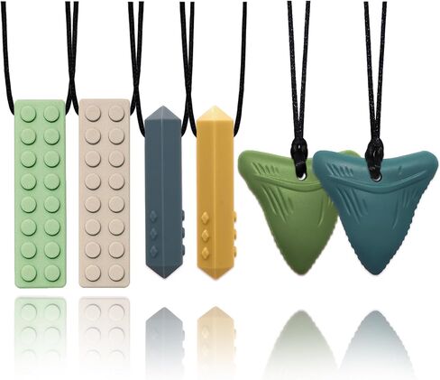 Chew Necklaces for Sensory Kids Boys, 6 Pack Chewy Necklace Sensory Toys for Kids with Autism, ADHD, SPD, Chewing, Silicone Chew Toys Fidget Necklace for Aggressive Chewers Teething in Kuwait