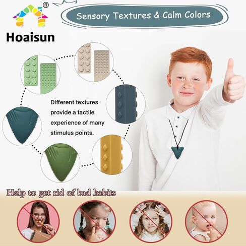Chew Necklaces for Sensory Kids Boys, 6 Pack Chewy Necklace Sensory Toys for Kids with Autism, ADHD, SPD, Chewing, Silicone Chew Toys Fidget Necklace for Aggressive Chewers Teething in Kuwait