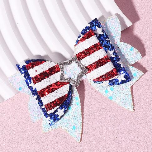 4th of July Hair Clips USA Flag Hair Bows Alligator Clip for Kids Girls Patriotic Stars Bow Hair Clips Glitter Red White Blue Sequin Hairpins Independence Day Hair Accessories for Toddlers Baby 2Pcs in Kuwait