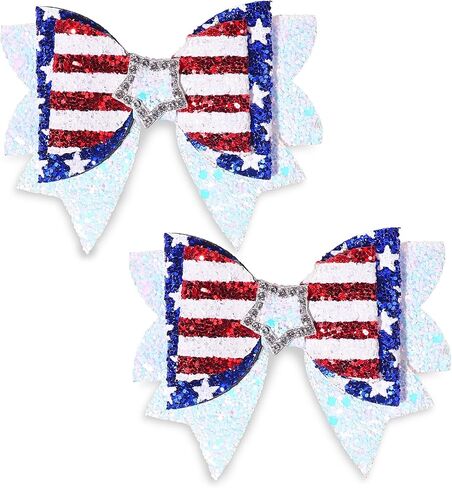 4th of July Hair Clips USA Flag Hair Bows Alligator Clip for Kids Girls Patriotic Stars Bow Hair Clips Glitter Red White Blue Sequin Hairpins Independence Day Hair Accessories for Toddlers Baby 2Pcs in Kuwait