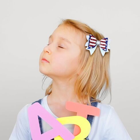 4th of July Hair Clips USA Flag Hair Bows Alligator Clip for Kids Girls Patriotic Stars Bow Hair Clips Glitter Red White Blue Sequin Hairpins Independence Day Hair Accessories for Toddlers Baby 2Pcs in Kuwait