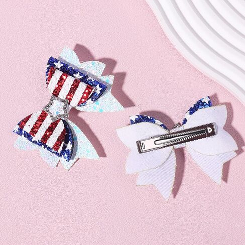 4th of July Hair Clips USA Flag Hair Bows Alligator Clip for Kids Girls Patriotic Stars Bow Hair Clips Glitter Red White Blue Sequin Hairpins Independence Day Hair Accessories for Toddlers Baby 2Pcs in Kuwait