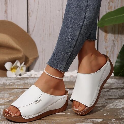 Rungion Womens Wedge Sandals Shoes Orthopedic Summer Summer Beach slipper مع دعم شرائح منصة غير رسمية in Kuwait