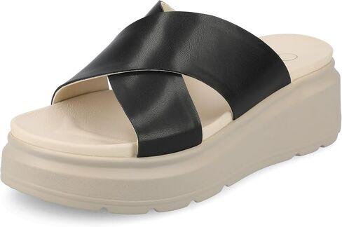 Journee Womens cushioned footbeds Cathie flip-flop sandal faux leather woven strap open toe in Saudi Arabia