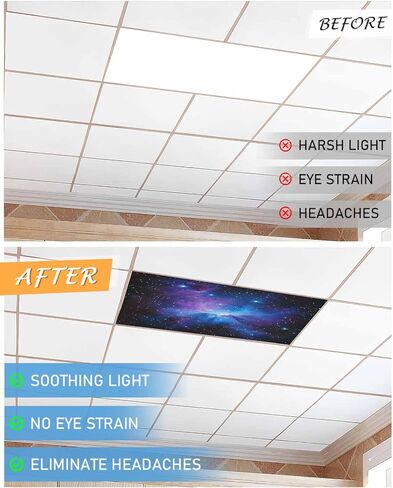 4 Pack Cute Cartoon Fluorescent Light Covers Rocket Moon Stars Night Sky Clouds Magnetic Light Covers Fluorescent Ceiling Shade Filters for Classroom Office School Home 4 x 2 Feet in Kuwait