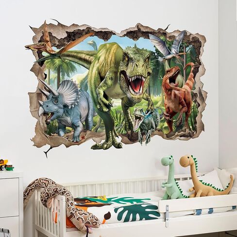 wondever 3D Large Dinosaur Wall Stickers Break Through Dino Jungle Dinosaur Peel and Stick Wall Art Decals for Boys Room Baby Nursery Kids Bedroom in Saudi Arabia