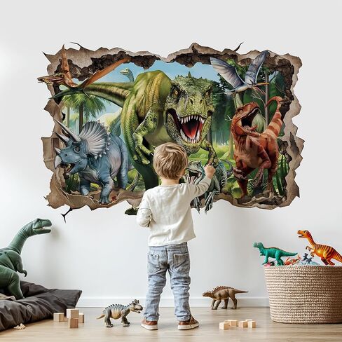 wondever 3D Large Dinosaur Wall Stickers Break Through Dino Jungle Dinosaur Peel and Stick Wall Art Decals for Boys Room Baby Nursery Kids Bedroom in Saudi Arabia