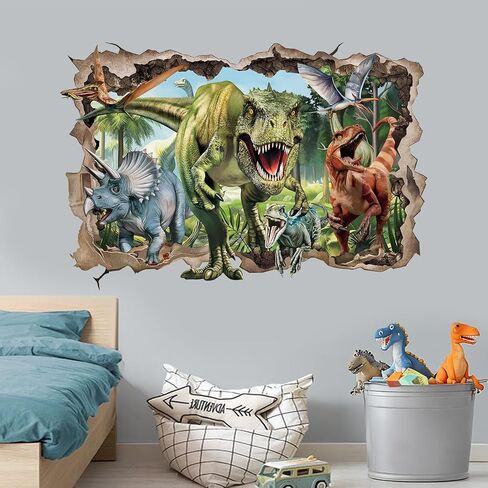 wondever 3D Large Dinosaur Wall Stickers Break Through Dino Jungle Dinosaur Peel and Stick Wall Art Decals for Boys Room Baby Nursery Kids Bedroom in Saudi Arabia