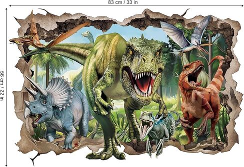 wondever 3D Large Dinosaur Wall Stickers Break Through Dino Jungle Dinosaur Peel and Stick Wall Art Decals for Boys Room Baby Nursery Kids Bedroom in Saudi Arabia