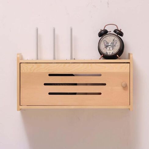 Floating Shelves Wireless Router Storage Box Solid Wooden Network Set Top Box TV Lower Row Socket Occlusion Box Wireless WiFi Router Shelf，C-50X10X25cm in Saudi Arabia
