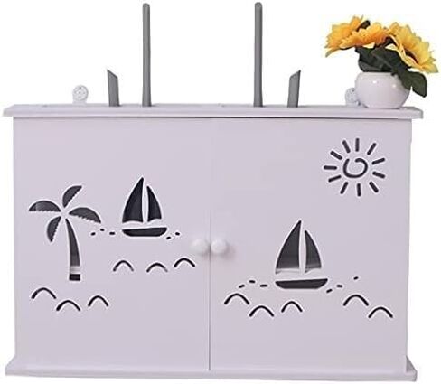 Router Storage Box，WiFi Router Bracket Set-top Floating Wall Mounted Shelf Router Equipment Wall Shelf for Living Room Hotel Home and Office WiFi Router，White-48 * 11cm*31.5 in Saudi Arabia