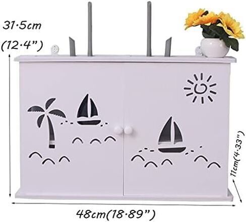 Router Storage Box，WiFi Router Bracket Set-top Floating Wall Mounted Shelf Router Equipment Wall Shelf for Living Room Hotel Home and Office WiFi Router，White-48 * 11cm*31.5 in Saudi Arabia