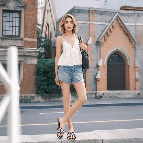 H Flat Sandals for Women Dressy Lightweight Comfortable Slide Sandal Fashion 2025 Summer Trendy Casual Slip-On Shoes in Saudi Arabia