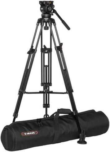 Ikan 2 Stage Aluminium Video Tripod W/GH05 Fluid Pan/Tilt Head ، الحد الأقصى للارتفاع: 67 ″ ، وعاء 75 ملم ، إمالة/سحب متغير ، سعة 15.4 رطل ، تشمل حقيبة كتف مبطن (EG05A2) - أسود in Kuwait