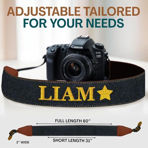 Custom Camera Strap, Embroidered Name Camera Strap Padded Universal Fit Neck Shoulder & Crossbody Strap Quick Release For DSLR/SLR/Mirrorless Canon Nikon Sony Compatible Photographers Gift - Black in Kuwait