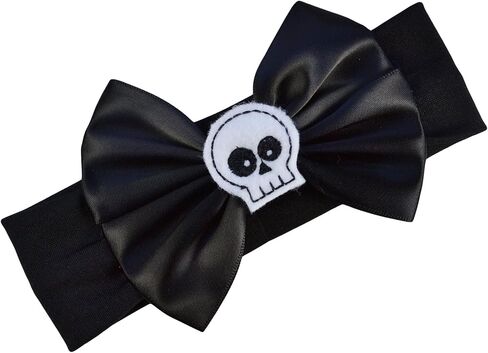 Funny Girl Designs Satin Bow and Felt Skull Baby Headband From Fits Newborn to 12 Months (Black Bow with White Skull) in Saudi Arabia