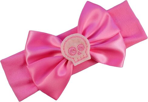 Funny Girl Designs Satin Bow and Felt Skull Baby Headband From Fits Newborn to 12 Months (Black Bow with White Skull) in Saudi Arabia