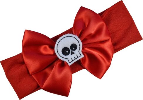 Funny Girl Designs Satin Bow and Felt Skull Baby Headband From Fits Newborn to 12 Months (Black Bow with White Skull) in Saudi Arabia
