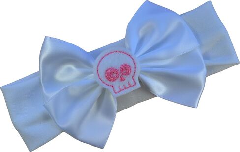 Funny Girl Designs Satin Bow and Felt Skull Baby Headband From Fits Newborn to 12 Months (Black Bow with White Skull) in Saudi Arabia