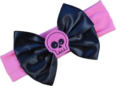 Funny Girl Designs Satin Bow and Felt Skull Baby Headband From Fits Newborn to 12 Months (Black Bow with White Skull) in Saudi Arabia