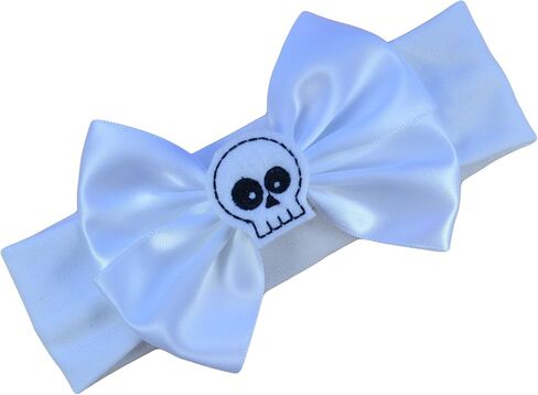 Funny Girl Designs Satin Bow and Felt Skull Baby Headband From Fits Newborn to 12 Months (Black Bow with White Skull) in Saudi Arabia