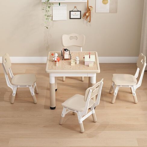 Kids Table and Chairs, Height Adjustable Childrens Table and Chair Set, Kids Tables for Age 2-8, Graffiti Desktop, Table for Kids with 2 Seats, Small Kids Table, Max 300lbs in Saudi Arabia