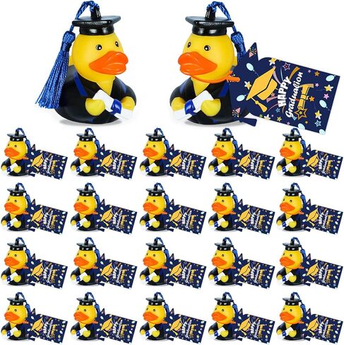 12 PCS Duck Traduation With Card Tags ، Blue Grad Rubber Ducks 2025 for student party favors bathtub pool toys jeeps ducking cake decoration healmaring gifts in Kuwait