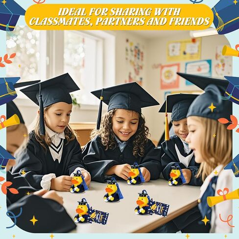 12 PCS Duck Traduation With Card Tags ، Blue Grad Rubber Ducks 2025 for student party favors bathtub pool toys jeeps ducking cake decoration healmaring gifts in Kuwait