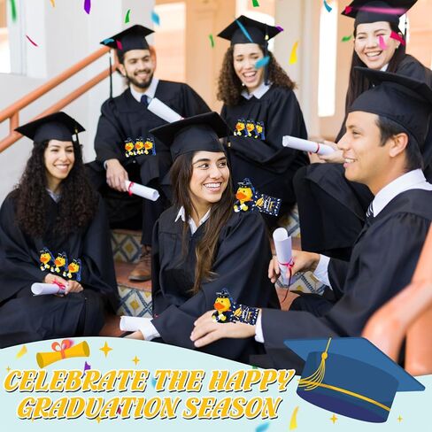 12 PCS Duck Traduation With Card Tags ، Blue Grad Rubber Ducks 2025 for student party favors bathtub pool toys jeeps ducking cake decoration healmaring gifts in Kuwait