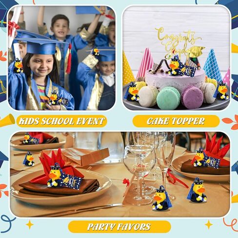 12 PCS Duck Traduation With Card Tags ، Blue Grad Rubber Ducks 2025 for student party favors bathtub pool toys jeeps ducking cake decoration healmaring gifts in Kuwait
