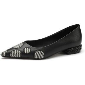 TinaCus Women's Genuine Leather Handmade Slip On Polka Dot Pointed Toe Office Flats Shoes