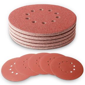 50 Pcs 9 Inch Sanding Discs, 10-Hole Hook and Loop Round Sandpaper for ‎Drywall Sander 60 80 120 150 240 Grit