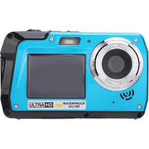 4K Underwater Camera, 10FT Waterproof Camera, 56MP 16X Zoom Selfie Dual Screens Compact Digital Camera, 1500mAh Battery, for Snorkeling Swimming Rafting Surfing