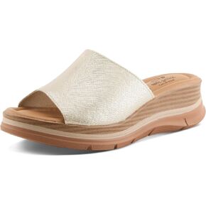 Spring Step Women's JOLINA Slip-On Wedge Sandals - Italian Leather, Stretch Goring, Faux Wood Design